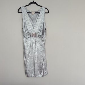 Jonathan Martin Shimmering Silver Midi Dress